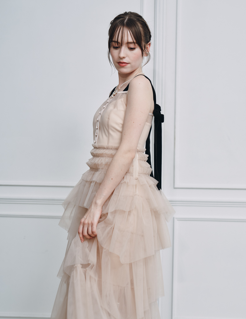 SNIDEL】チュールティアードボリュームワンピース｜結婚式パーティの
