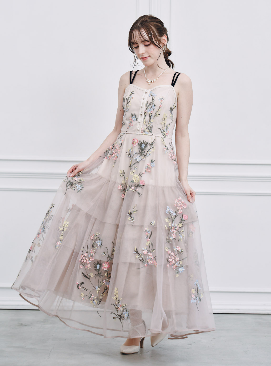 SNIDEL】エンブロイダリーチュールドレス｜結婚式パーティのレンタル