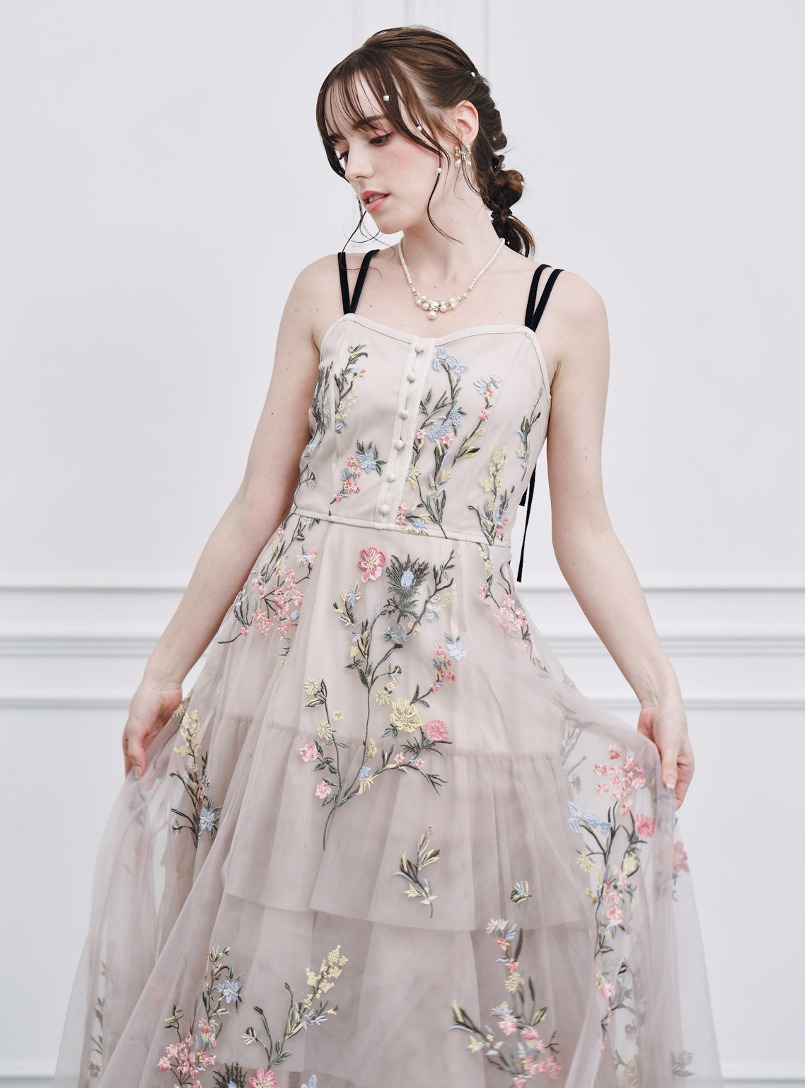 SNIDEL】エンブロイダリーチュールドレス｜結婚式パーティのレンタル