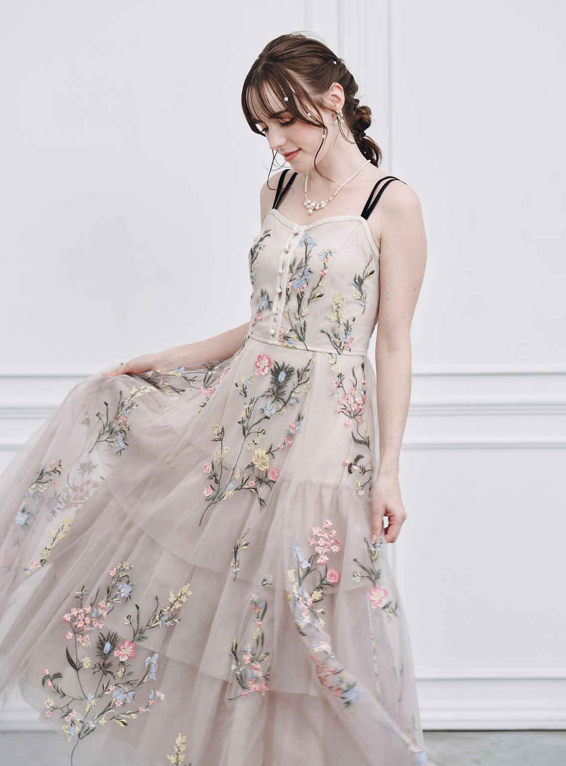 SNIDEL】エンブロイダリーチュールドレス｜結婚式パーティのレンタル