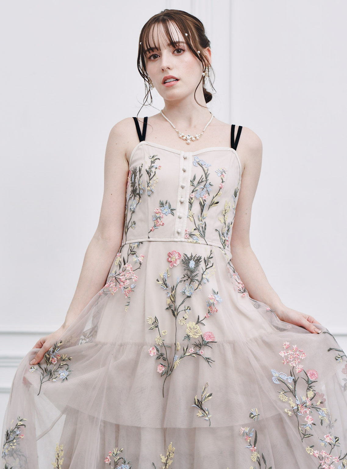 SNIDEL】エンブロイダリーチュールドレス｜結婚式パーティのレンタル