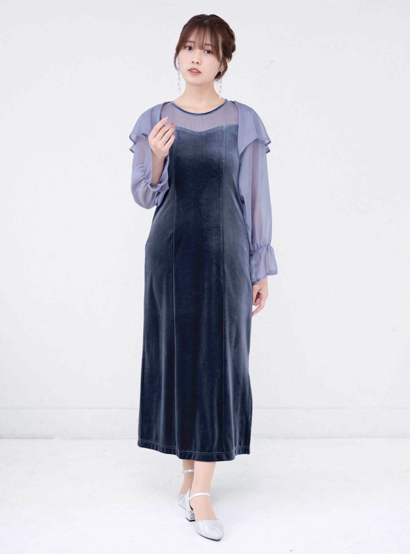 SANSeLF サンセルフ　ベロアワンピース　結婚式　ドレス SANSeLF ワンピース オケージョン 結婚式 ドレス お呼ばれ