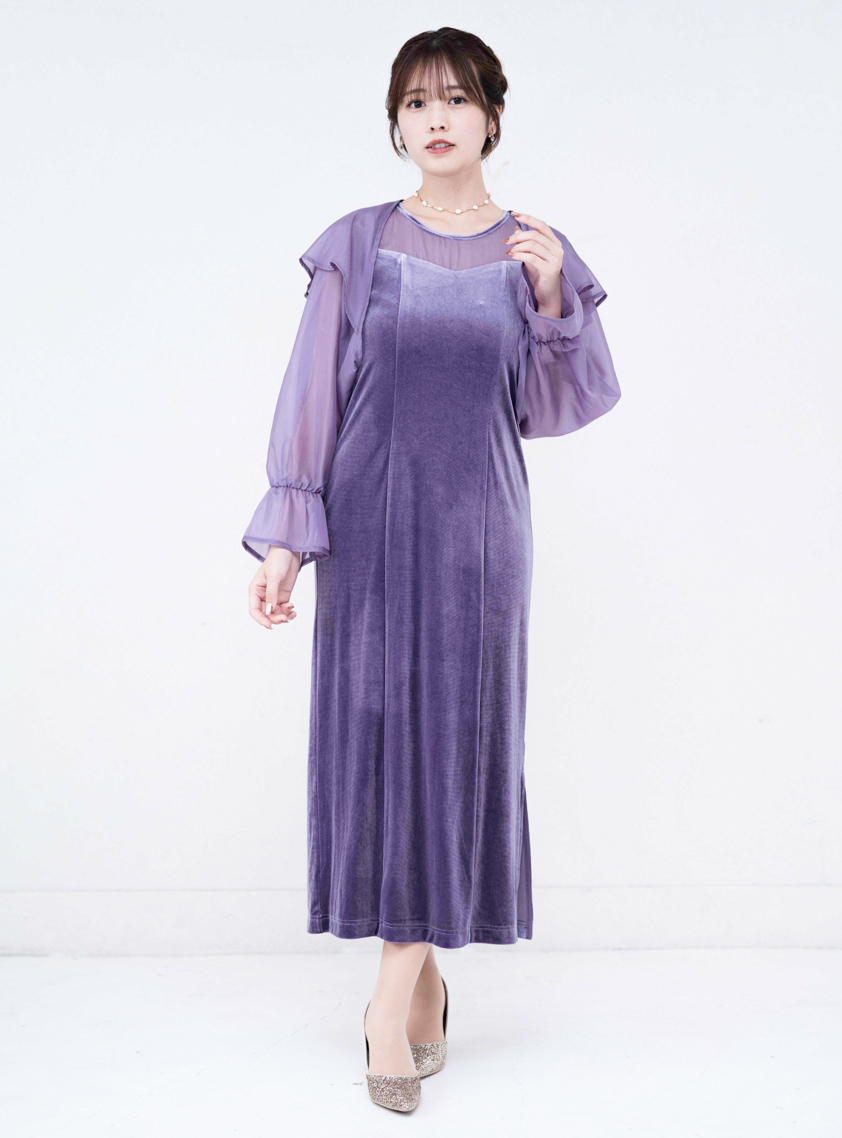 SANSeLF サンセルフ　ベロアワンピース　結婚式　ドレス SANSeLF（サンセルフ）の「フェイクレザーキャミソールドレス