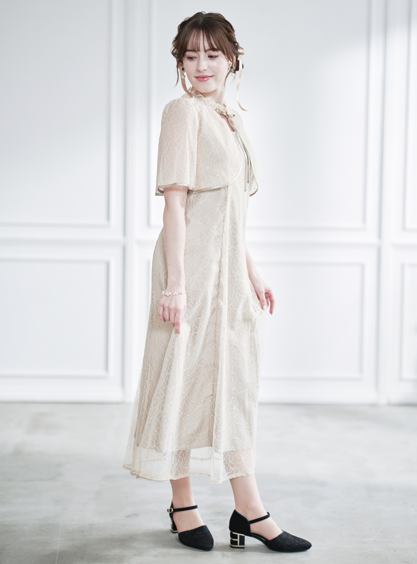 2way首元リボンレースワンピース｜結婚式パーティのレンタルドレス