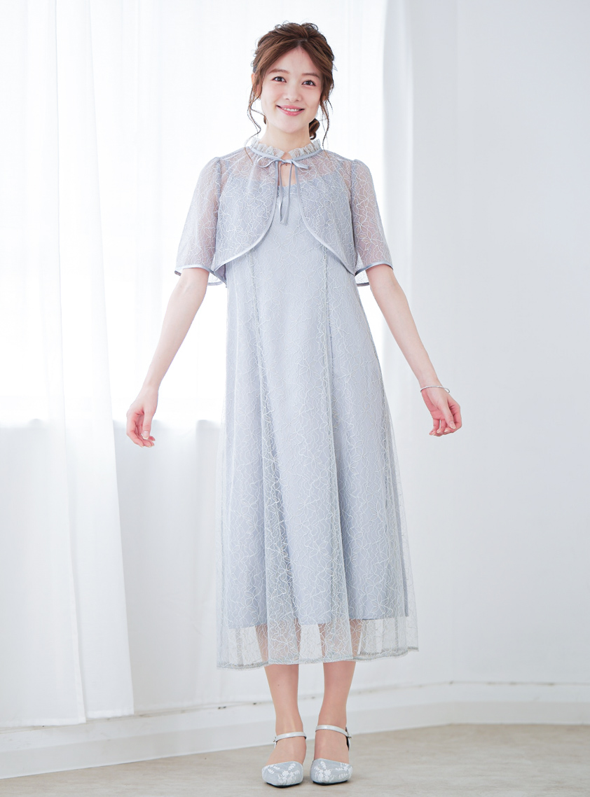 2way首元リボンレースワンピース｜結婚式パーティのレンタルドレス