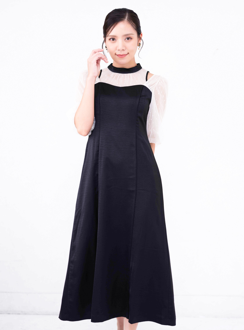 カットアウトヴィンテージサテンワンピース｜結婚式パーティのレンタル