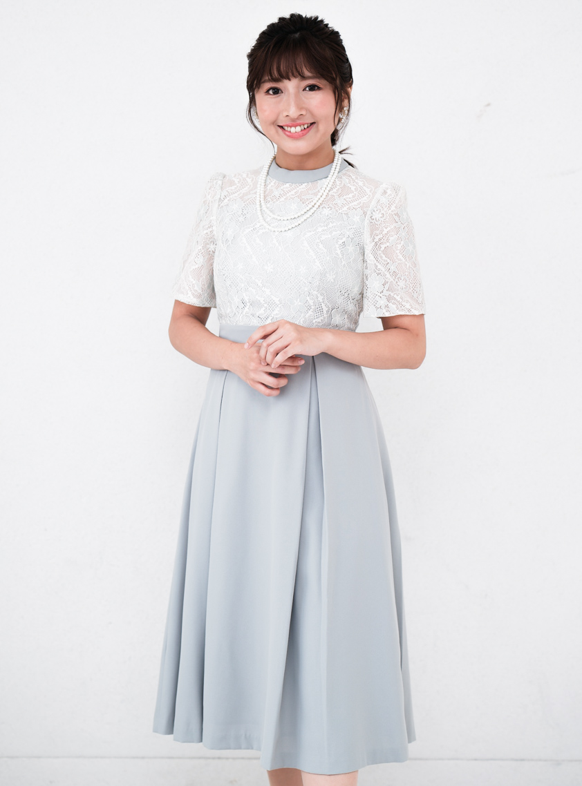 花柄レースウエスト切替サテンワンピース｜結婚式パーティのレンタル