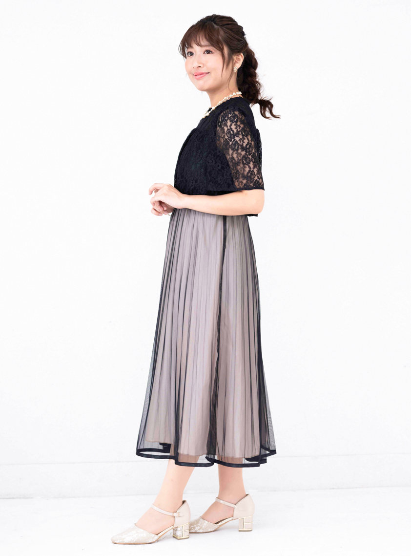 【美品✨】ルネ パールスカラップワンピースドレス ストレッチ 2022年　34 美品✨】ルネ パールスカラップワンピースドレス ストレッチ