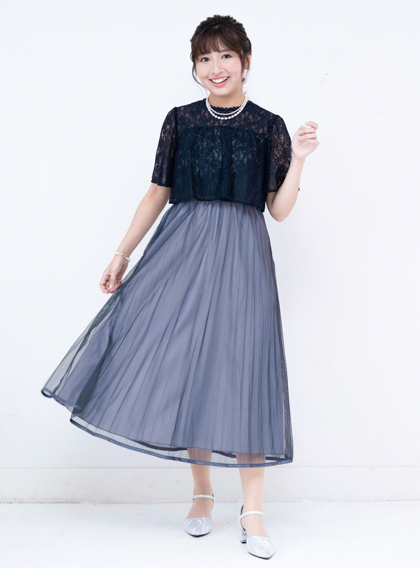【美品✨】ルネ パールスカラップワンピースドレス ストレッチ 2022年　34 美品✨】ルネ パールスカラップワンピースドレス ストレッチ