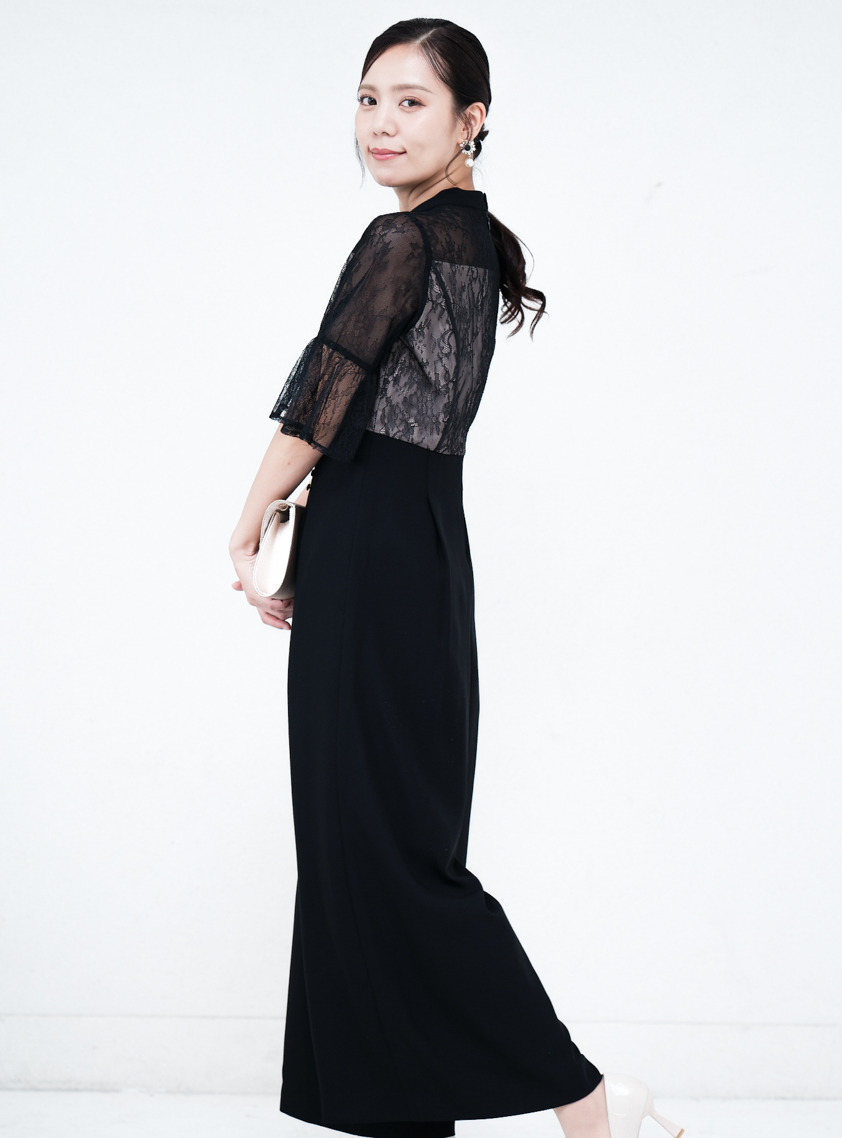 フリル袖ウエスト切替オールインワン｜結婚式パーティのレンタルドレス