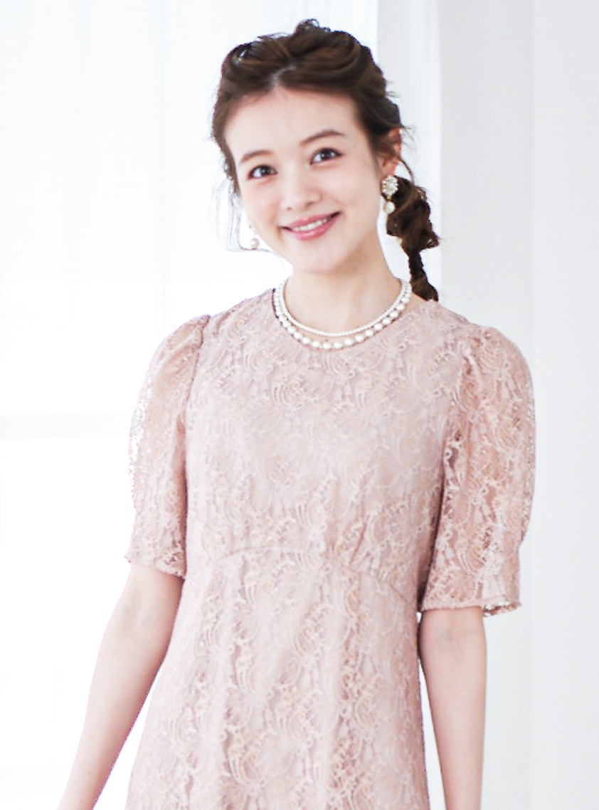 配色ラメレースVネックワンピース｜結婚式パーティのレンタル