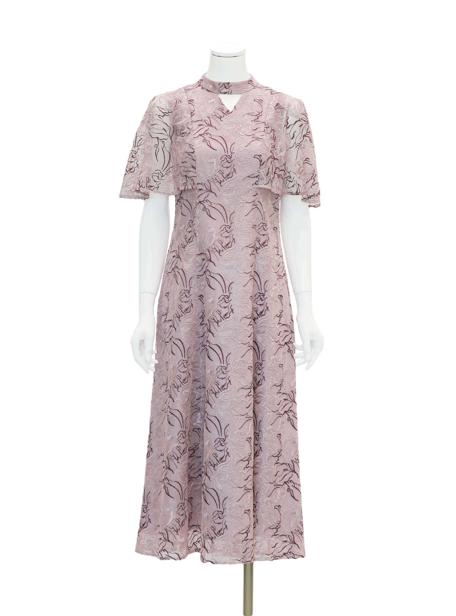 配色レース刺繍胸元カットアウトワンピース｜結婚式パーティのレンタル