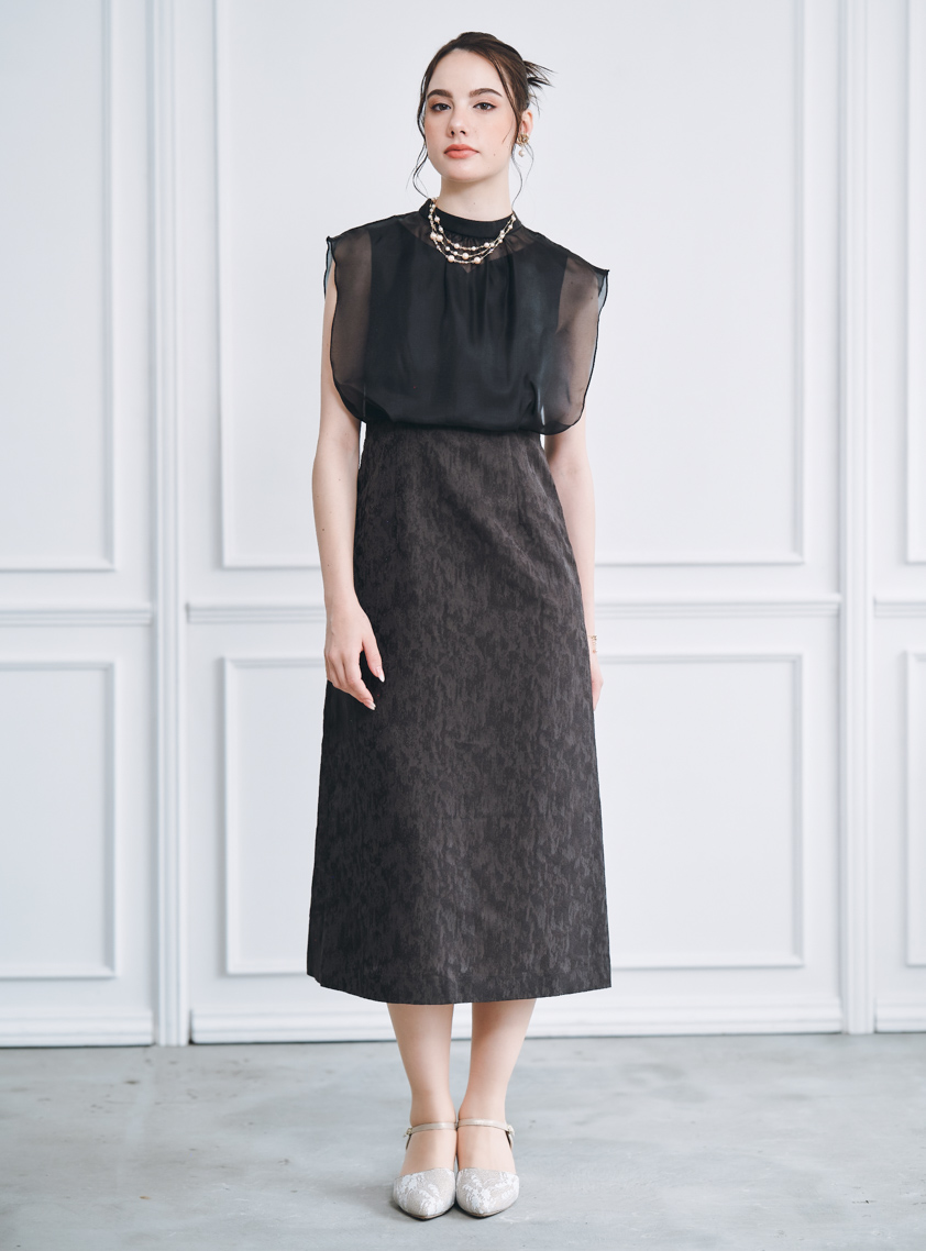 フレンチスリーブジャガードワンピース｜結婚式パーティのレンタル