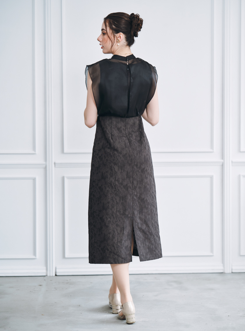 フレンチスリーブジャガードワンピース｜結婚式パーティのレンタル