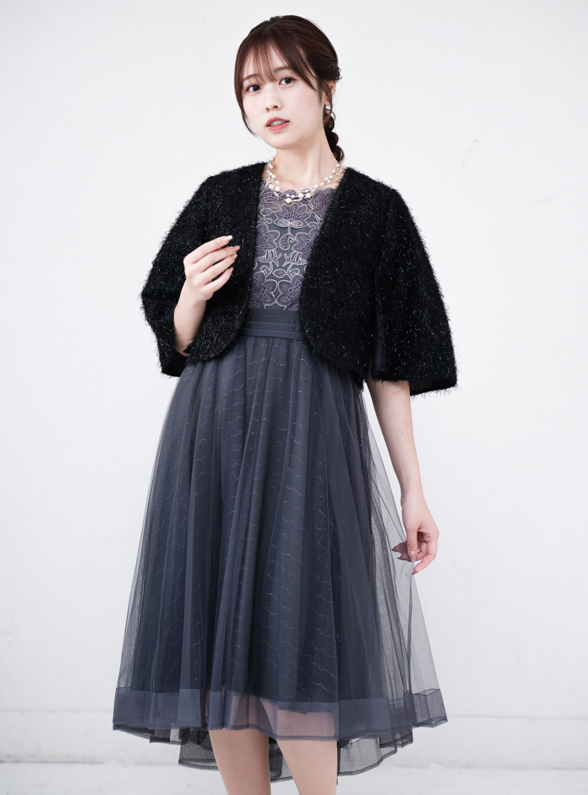 ラメカットジャガードフレアケープ｜結婚式パーティのレンタルドレス