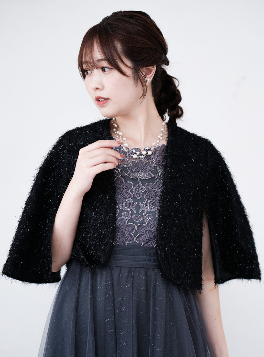 ラメカットジャガードフレアケープ｜結婚式パーティのレンタルドレス