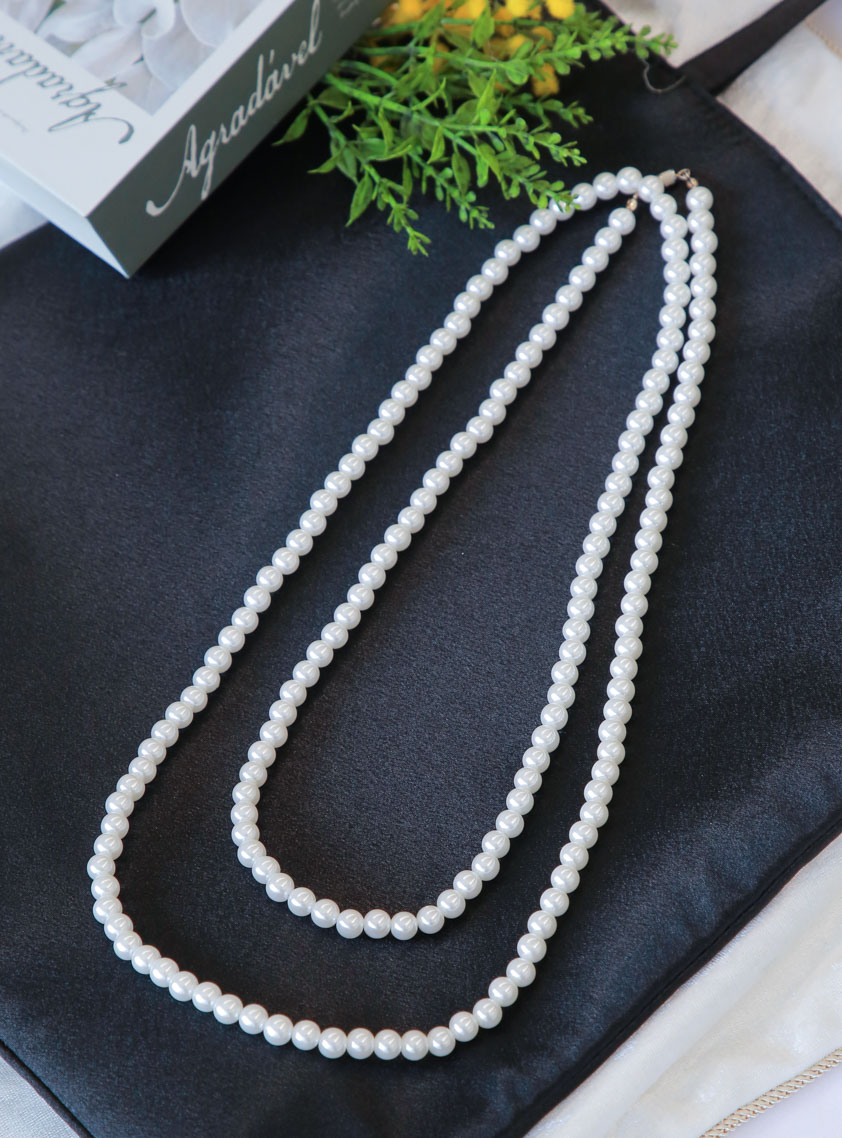 試着のみ‼︎ 【パール x シルバー】ロングネックレス pearl silver ーsilver pearl ロングボールチェーンネックレスー サージカル